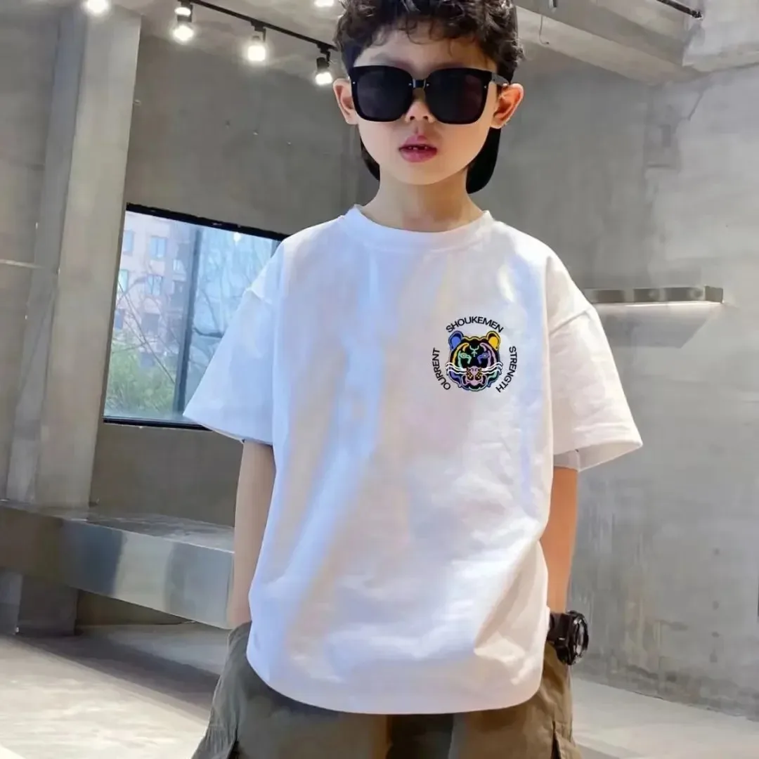 Boys 100% Cotton T-shirt Summer Cartoon Graffiti Lion Printed Girls Tees Short Sleeve Children Tops High Quality Kids Clothes 4