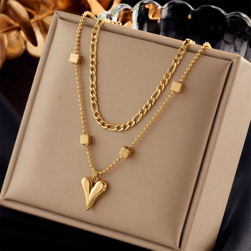 Collana A Cuore Donna Oro | Girocollo Regolabile A Doppio Strato | Gioiello Alla Moda Ipoallergenico | Regalo Per Fidanzata