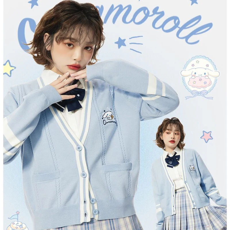 

Cinnamoroll Jk Jumper Knitted Cardigan Sanrio Kuromi Hellokitty Jacket Autumn Cartoon Pompompurin Loose Embroidery Coat Kid Gift