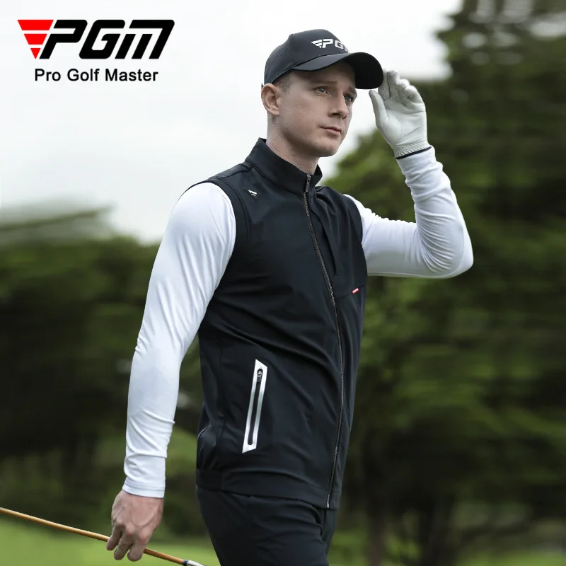 PGM Men Waterproof Golf Jackets Male Windproof Stand Collar Vest Men Warm Sleeveless Sport Coats Full Zipper Casual Waistcoats
