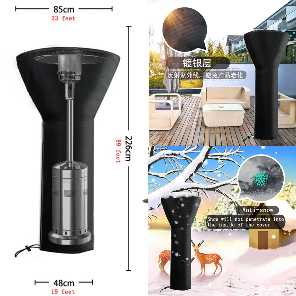 

210D Black Waterproof Oxford Cloth Outdoor Patio Heater Cover Anti-wrinkle Dust-proof Protective Cover for Garden Furniture