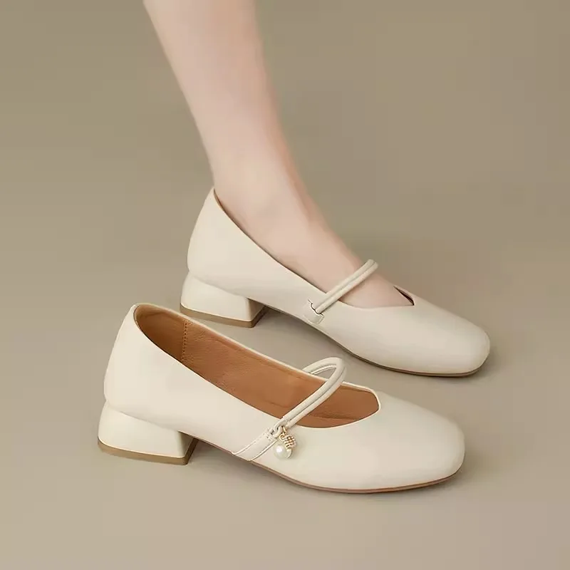 

Women's Pumps 2023 New Square Toe Mary Jane Shoes Simple Elegant Female Dress Shoes Autumn Soft Sole Casual Ladies Single Shoes