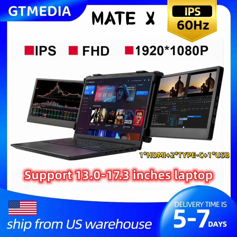 

11.6 Inch Portable Triple-screen Monitor Laptop Expansion Screen 1920*1080 Resolution Easy Installation for 13.0-17.3in Laptop