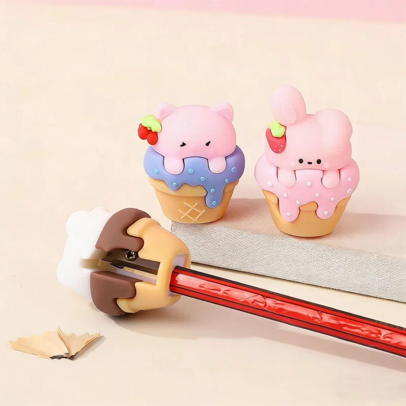 24 pc/LOT KAWAII 고양이 토끼 곰 아이스크림 연필 깎기 귀여운 손 기계 커터 칼 문방구 선물 학용품