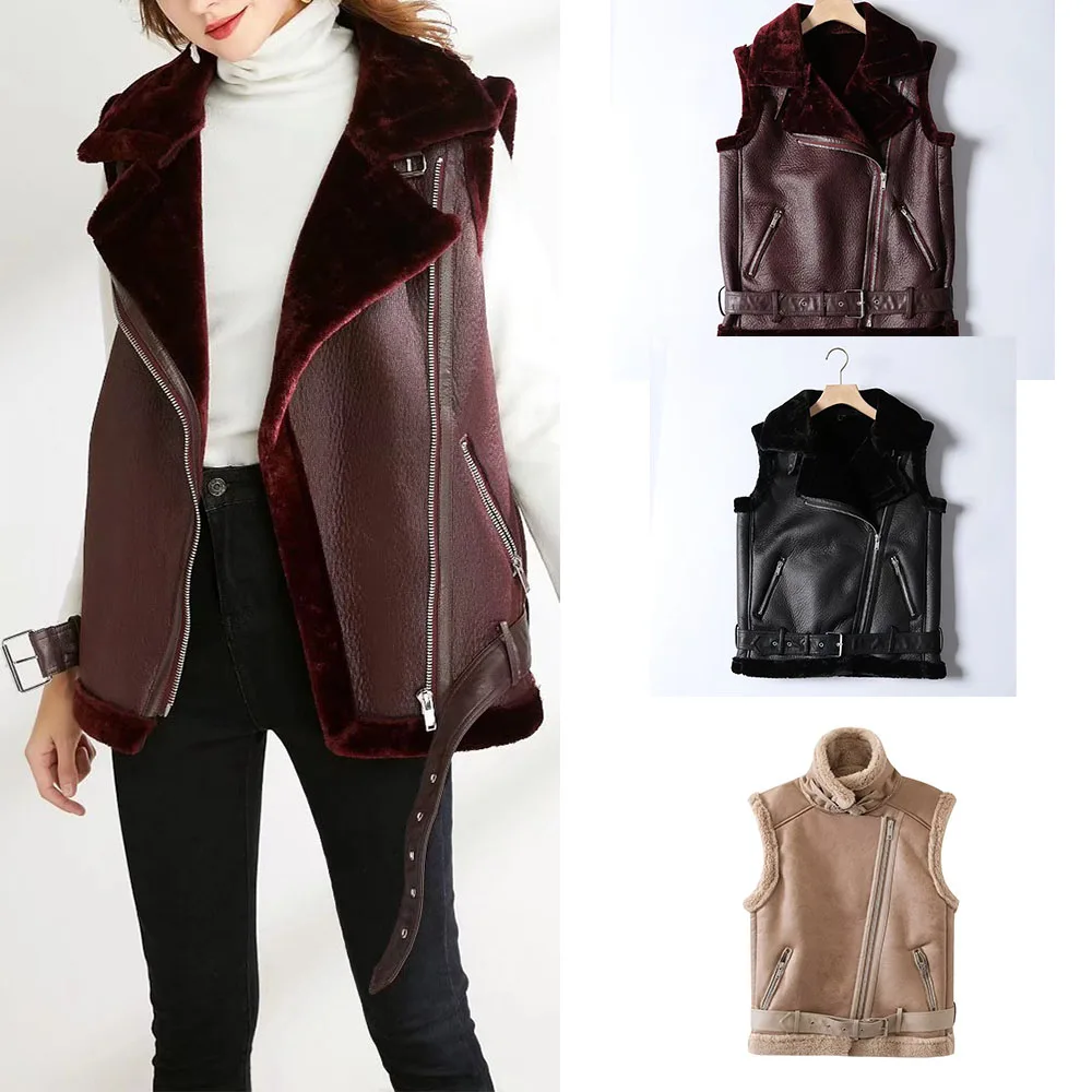 

Autumn and winter women's new temperament realizes casual lamb hair vest and fur all-in-one jacket