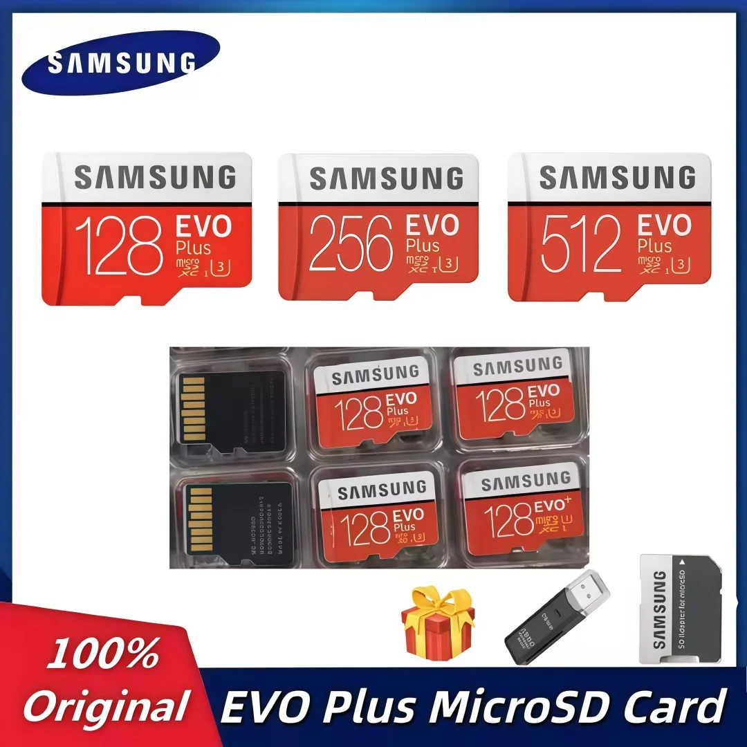 삼성 EVO Plus 마이크로SD 카드 512GB 256GB 128GB C10 U3 TF 카드 고속 마이크로 SDHC 메모리 카드 어댑터 포함