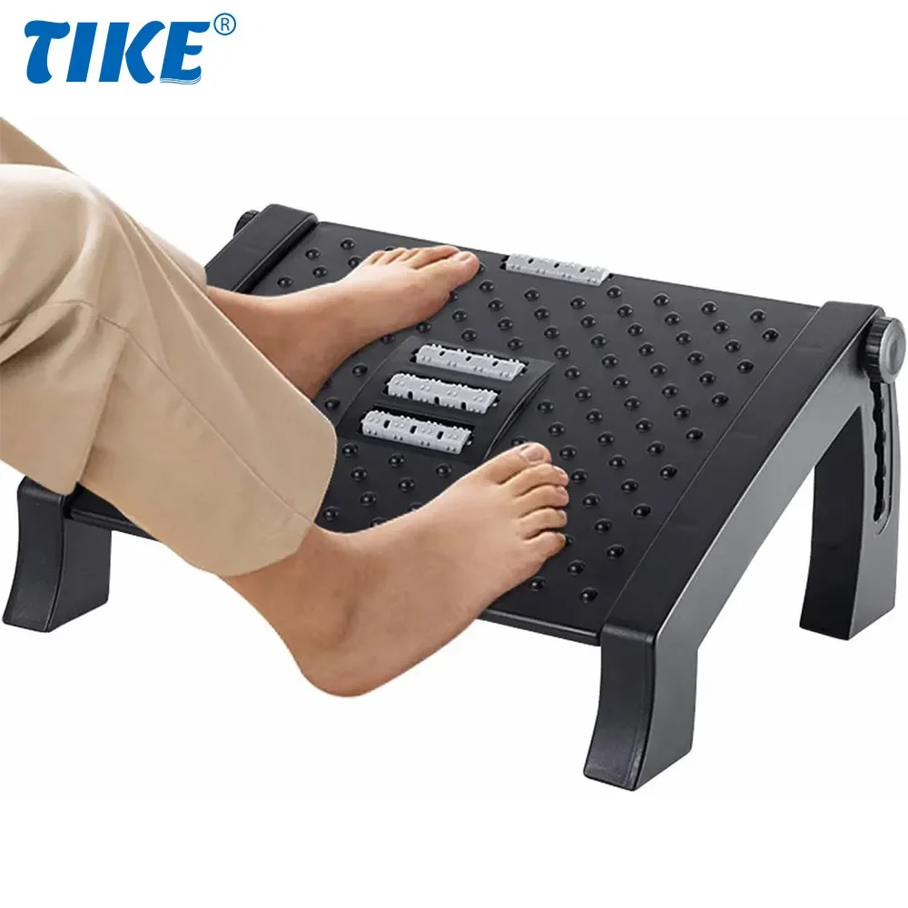 Office Under Desk Footrest with Massage Surface Ergonomic 6 Height Position, Home Adjustable Foot Stool with Firm Non-Slip Legs