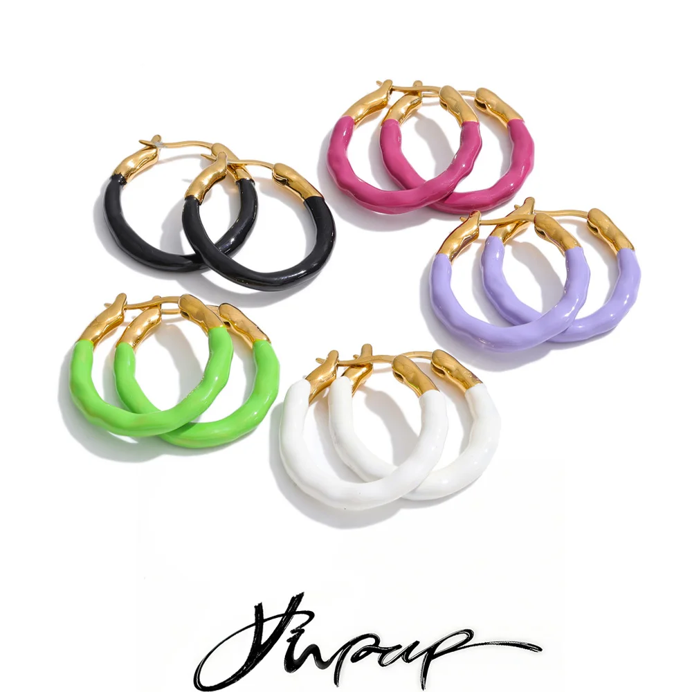 Yhpup Hoop Earrings Multi-Color Round Y2K