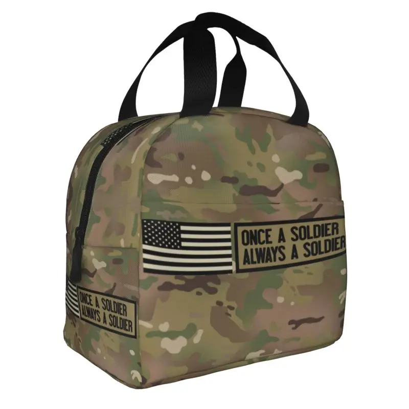 

Термоизолированная сумка для ланча Once A Soldier Always A Soldier, камуфляжная армейская Портативная Сумка-тоут для ланча, многофункциональная коробка для еды