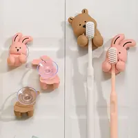 Silicone Bunny Toothbrush Holder Wall-mounted Cartoon Shaver Wire Storage Hook Suction Cup Rabbit Bear Toothbrush Holder 2