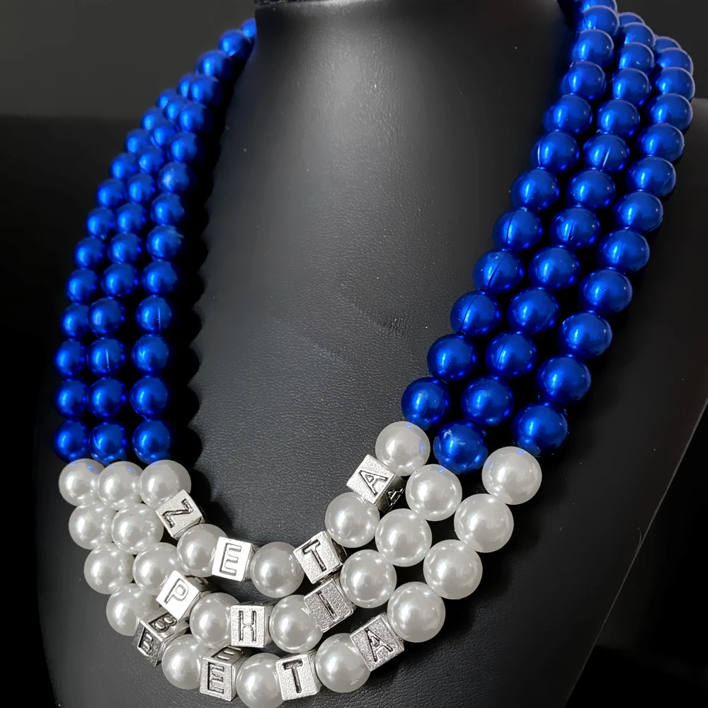 American Black Women ZETA PHI BETA sorority blue multi-layered imitation pearl bead necklace choker women necklace