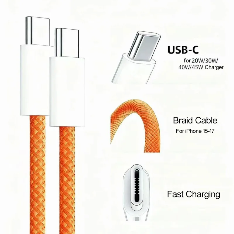 60W Type C To Type-C Fast Charging Cable Data Line for Iphone 17 Pro Max USBC To C Cable Wire Cord for IPhone 15 16 17 Samsung