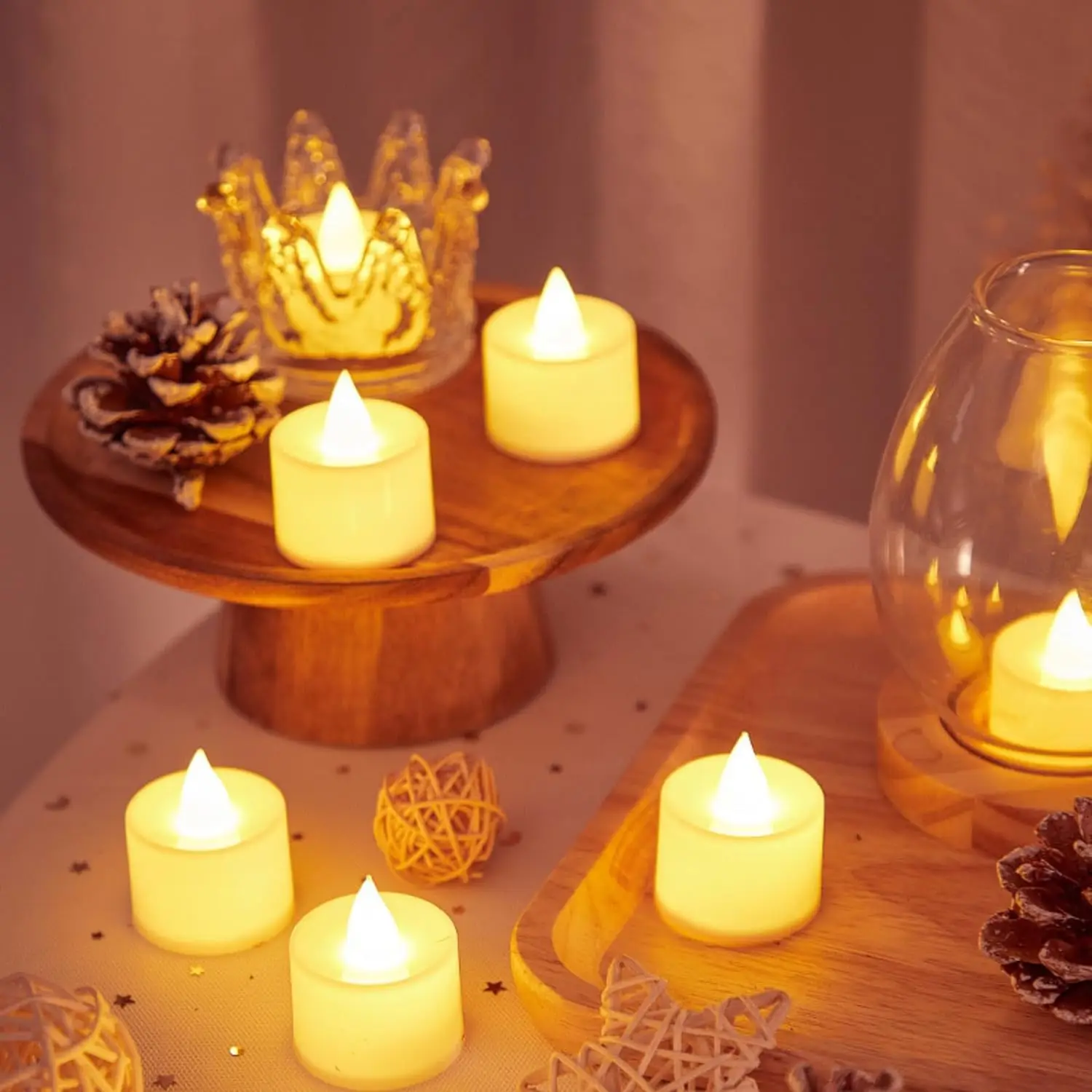 24Pcs Flameless Led Candle For Home Christmas Party Wedding Decoration  Heart-shaped Electronic Battery-Power Tealight Candles