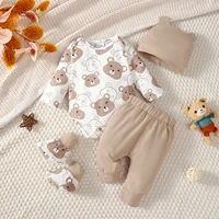 0-9 Months Baby Boy Set Little Bear Long Sleeve Bodysuit+Pants+Hat+Socks 4pcs/Set Baby Spring Autumn clothing Newborn