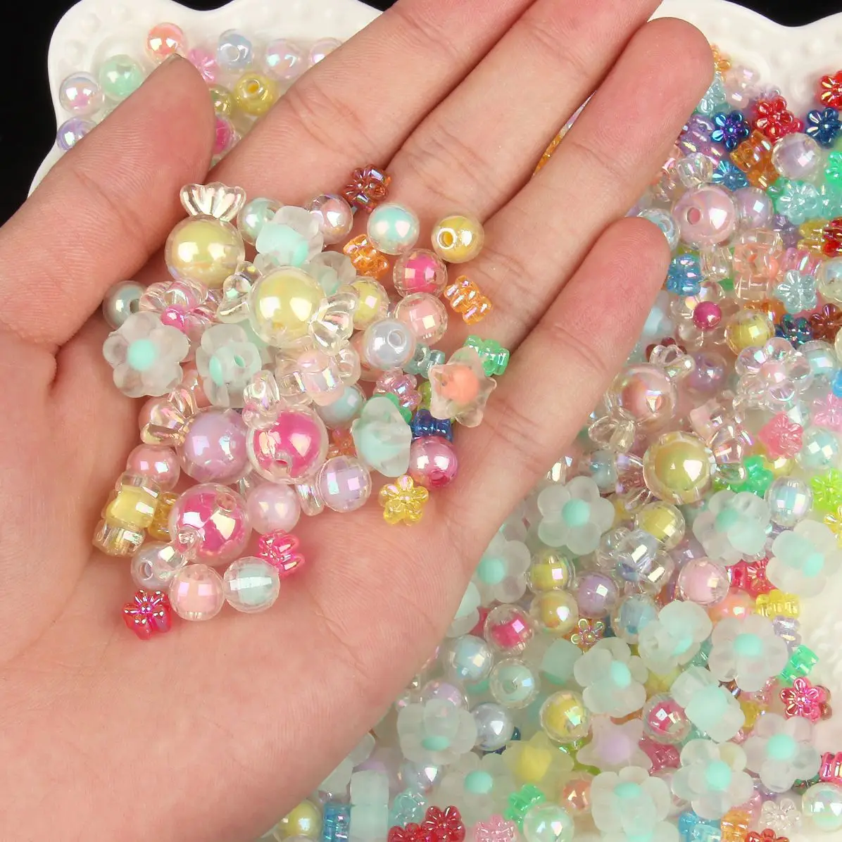 Acrylic Spacer Beads  Acrylic Bracelet - White Color Flower Heart Acrylic  Beads - Aliexpress