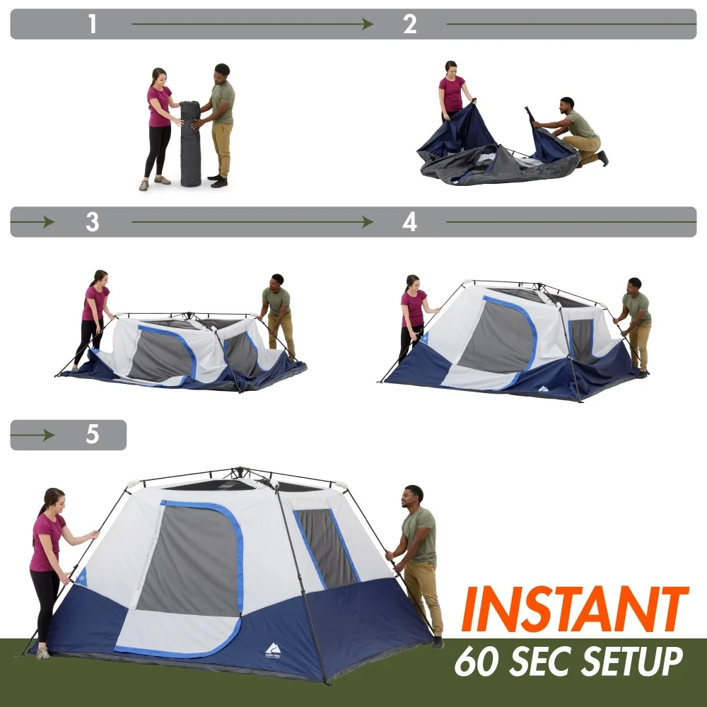 10' x 9' 6-Person Instant Cabin Tent with LED Lighted Hub, 25 lbs tents  outdoor camping roof top tent camping equipment AliExpress