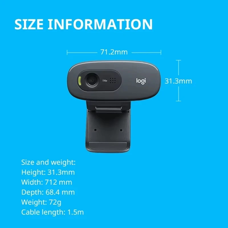 Webcam HD Logitech C270 C270i 720P originale al 100% con microfono integrato, USB 2.0, per PC e chat. - immagine 6