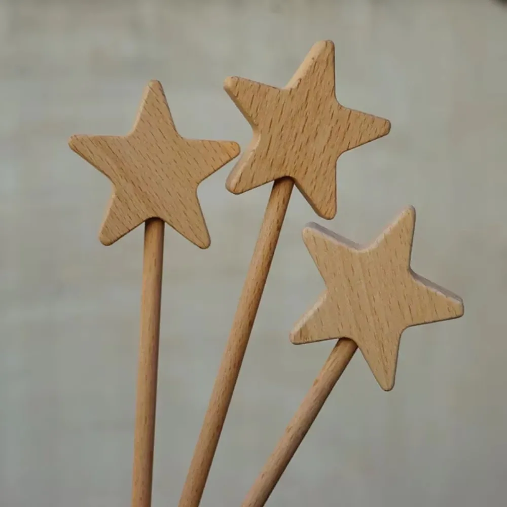 1pc INS Kids Birthday Party Favors Wooden Star Fairy Stick Beech Moon Fairy Wand Baby Shower Cloud Photo Props