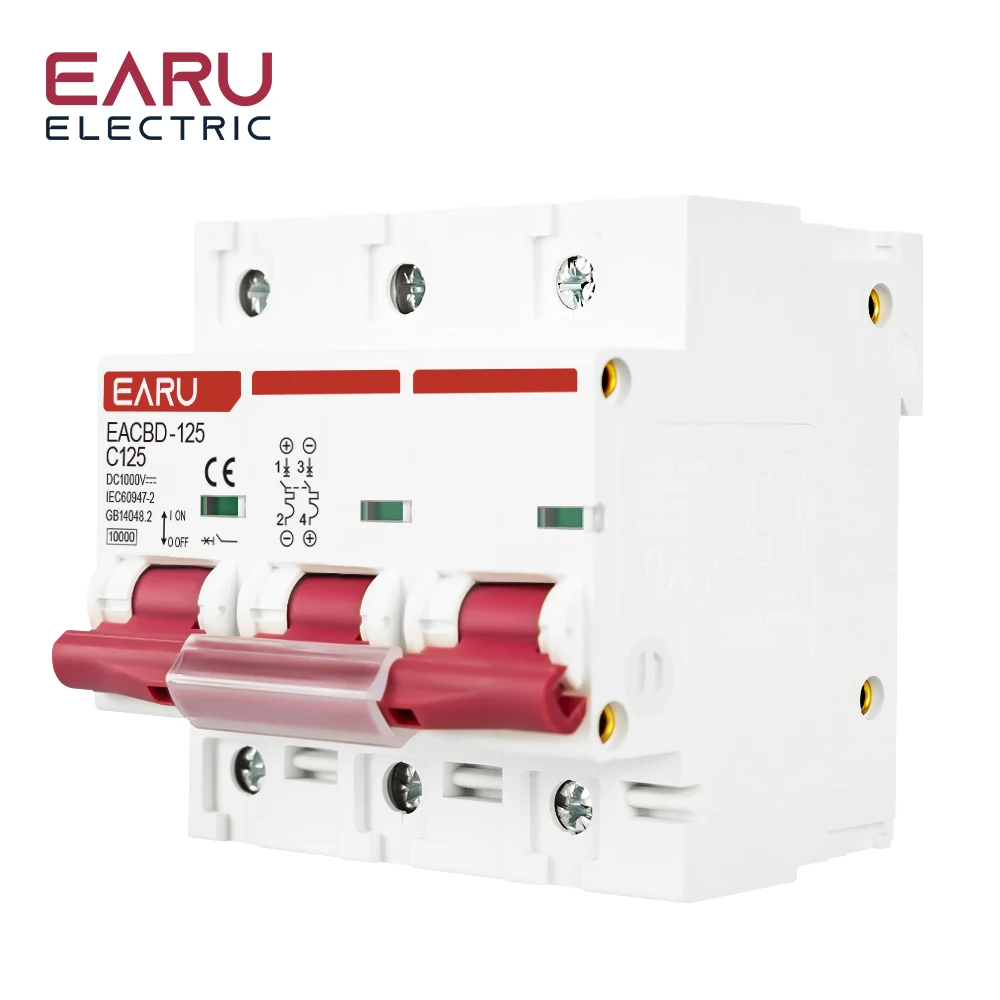 DC 1000V 1P 2P 3P 4P Solar Mini Circuit Breaker Overload Protection Switch6A~63A