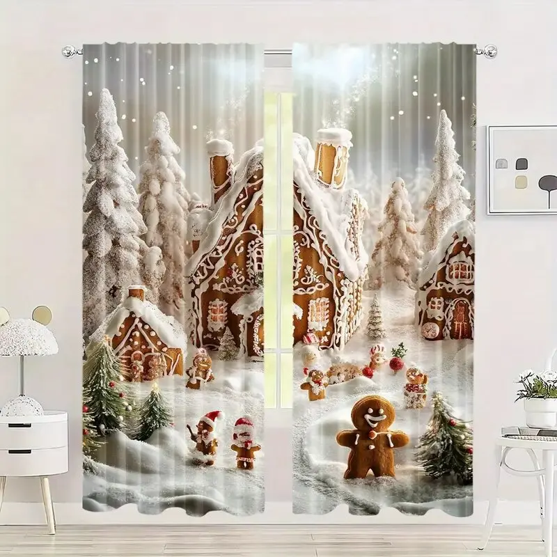 Snow Scene & Gingerbread Curtain Set 1