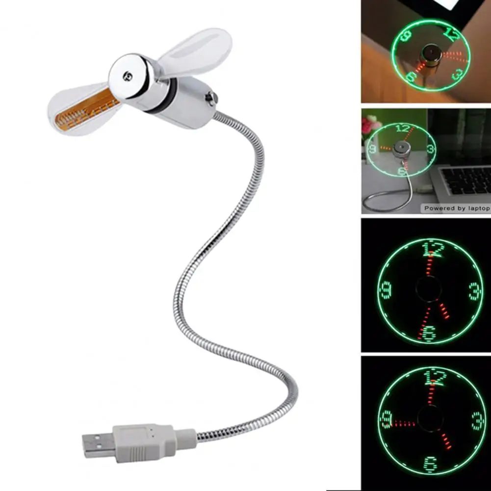 USB Smart Clock LED Fan Low Noise Auto Memory Foldable Bright Digital Clock Fan High Speed Laptop PC Computer Accessories