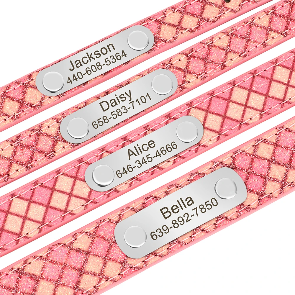 Dog Collar Pet Collar Pet Necklace Leather Dog Collar Free Engraved Cat Dogs Collars Pet Puppy Plaid Necklace Adjustable For Small Medium Dogs Chihuahua