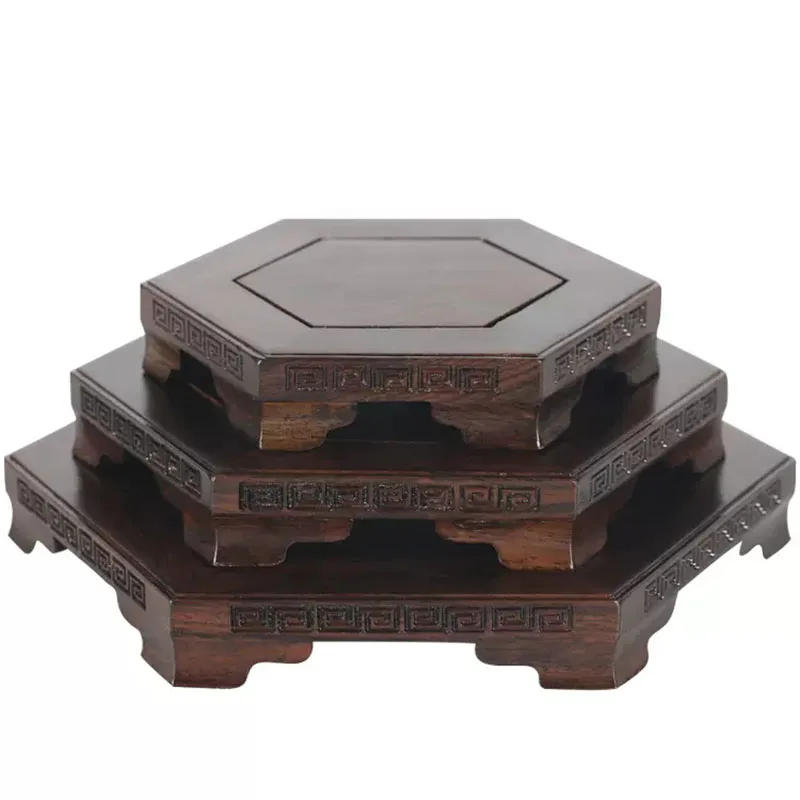 Mahogany Rectangular Pattern Base, Ebony Teapot Vase, Bonsai Buddha, Solid Wood Bracket, Carving, Decorative Ornaments