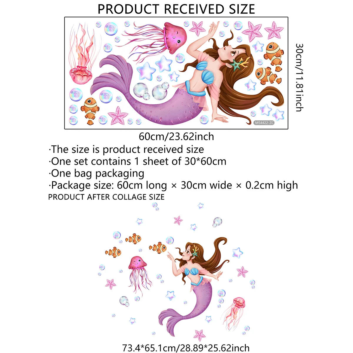 Under The Sea Ocean Creatures Mermaid Wall Decals Bathtub Stickers for Bathroom Nursery Creative Decoration Self-Adhesive Murals