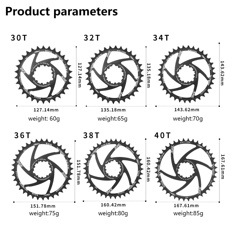 VXM MTB Offset 1/3/6mm Ring Star 30T/32T/34T/36T/38T/40T Bicycle MTB Chain Link GXP XX1 X9 XO X01 Wide and Narrow Sprocket bike chainring bicycle parts
