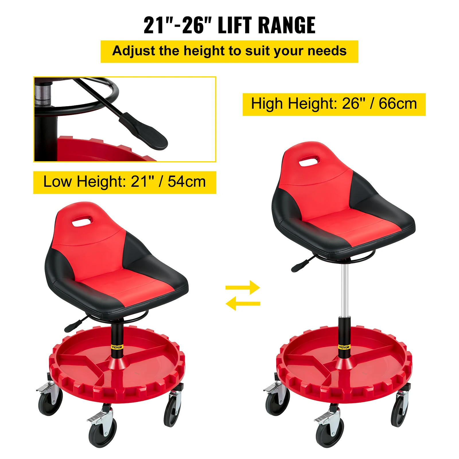 Adjustable Height Garage Stool with Tool Tray