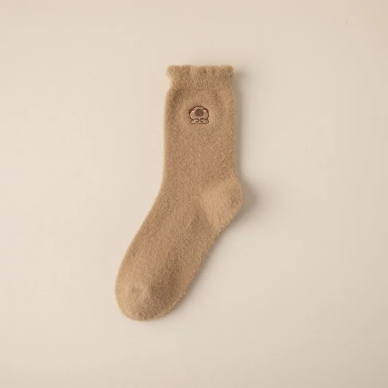 Cozy Velvet Capybara Pattern Fluffy Warm Winter Socks