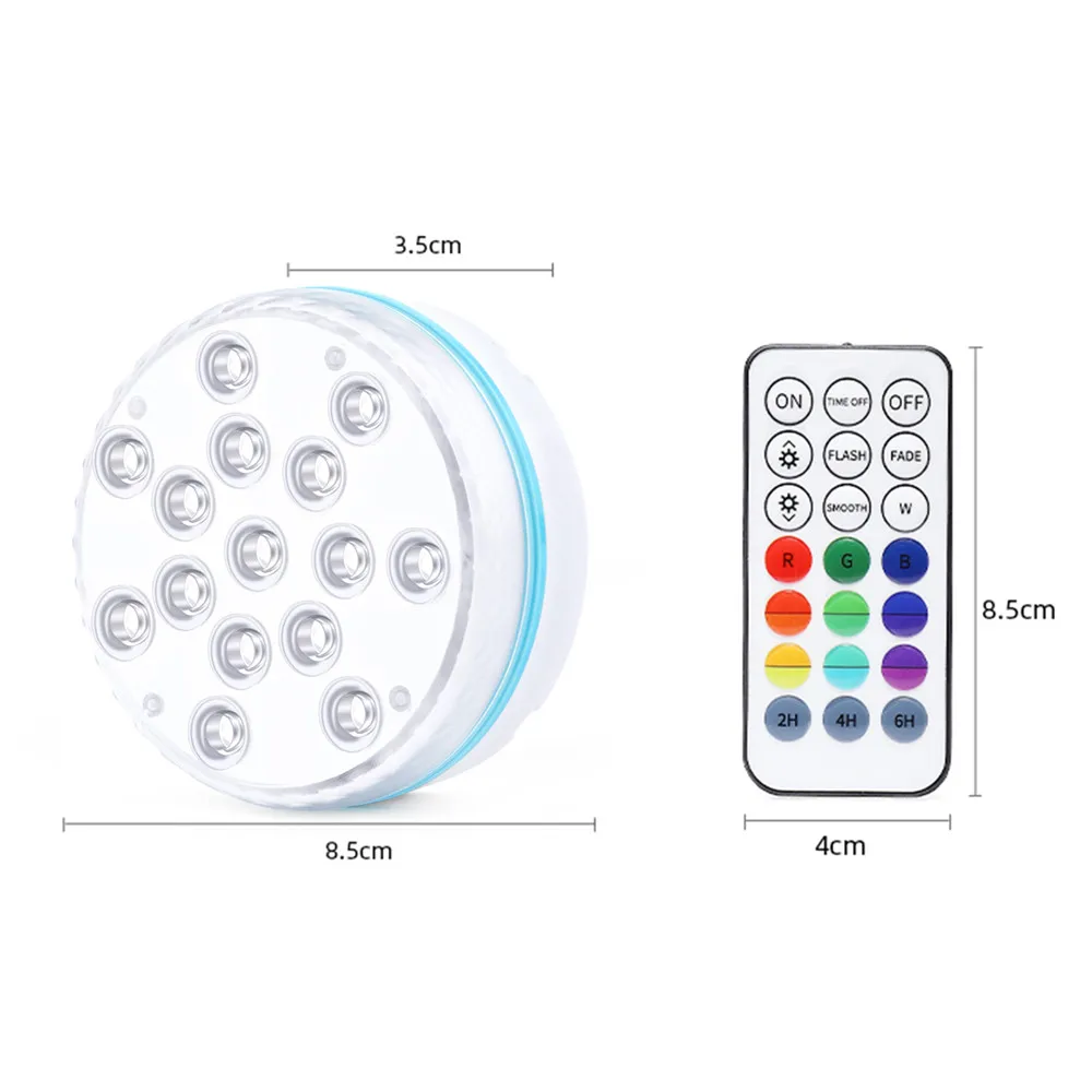 15 LED Underwater Swimming Pool Light Submersible 16 Colors Pond Lights IP68 Bathtub Light Tub Light for Fountain Aquariums Yard boatpluglight