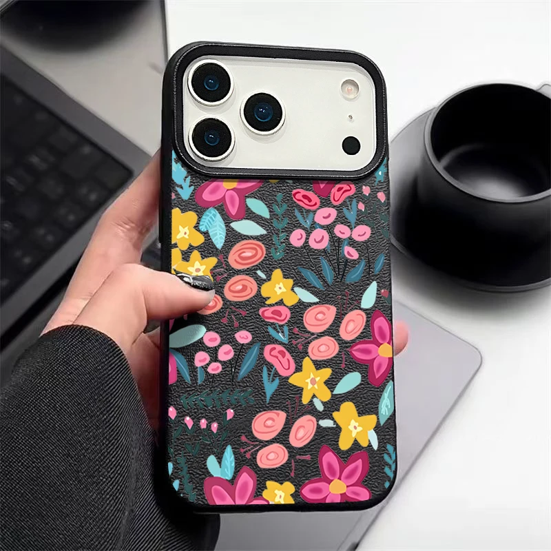 Rose Red Floral Print Soft Silicone Leather Texture Phone Case