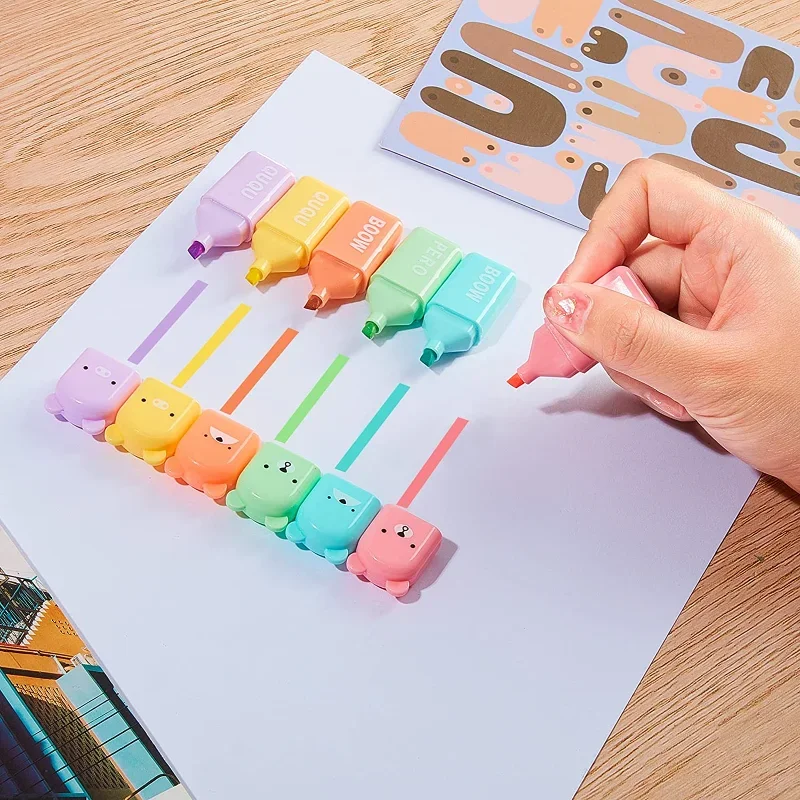 

4/5/6pcs 1-3mm Oblique Tip Marker for Spot Liner Drawing Highlighting Tools Cartoon Bear Color Highlighter Marker Pens School