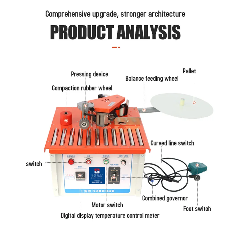 Manual Woodworking Edge Banding Machine Automatic Belt Breaking Straight Curve Double-sided Tape Speed Regulation