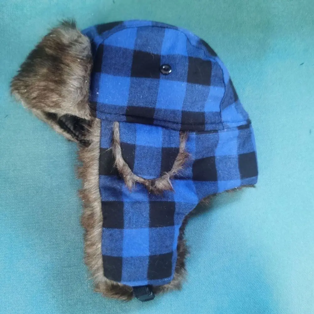 Warm halten, winddicht, Winter-Bombermütze, quadratisches Gittermuster, verdickte warme Schneemütze, Gehörschutz, Winter-Skimütze für Männer und Frauen – Detail 6