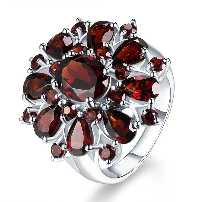 Gu Li Creative Fashion Silver Color Inlaid Garnet Red Zircon Flower Shape Ring For Women Banquet Ring Jewelry Accessories silver ring finger ring