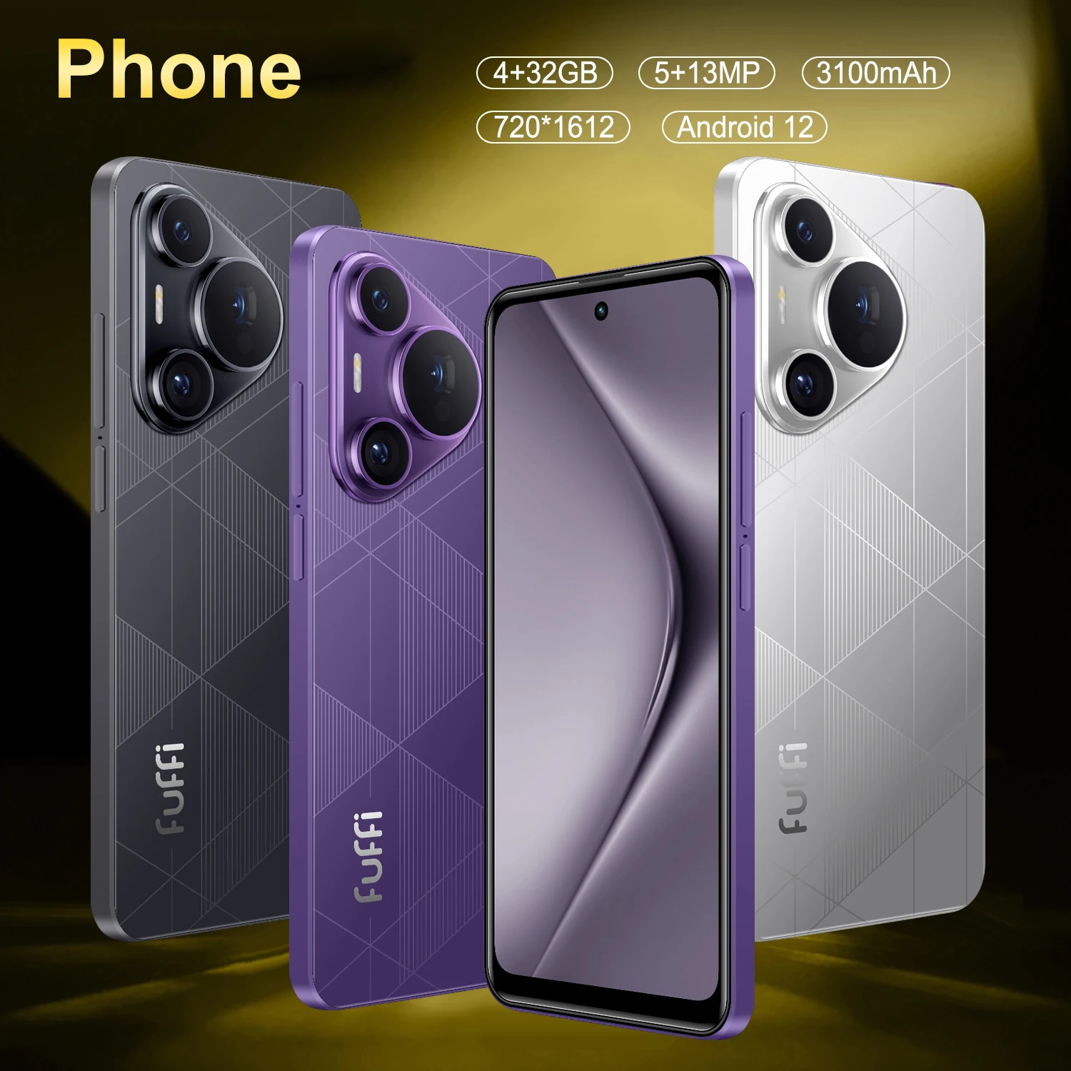 Fuffi スマートフォン 本体 約6.5インチ FUFFI-6.56インチ、携帯電話、4Gネットワ​​ーク、4GB RAM 32GB ROM、5+