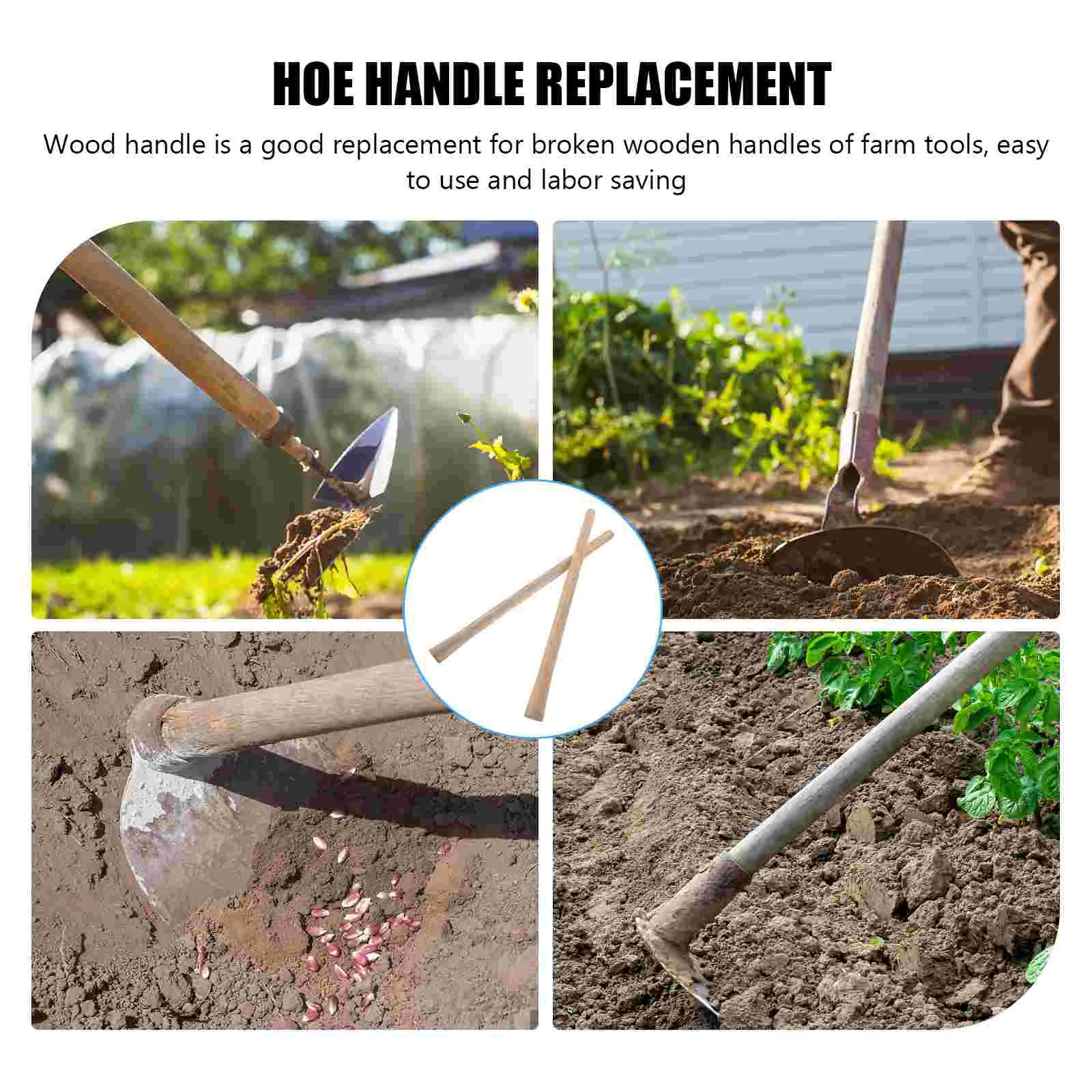 2 Pcs Solid Wood Handle Garden Tool Household Wooden Broom Replacements Hoe Long Grip 3