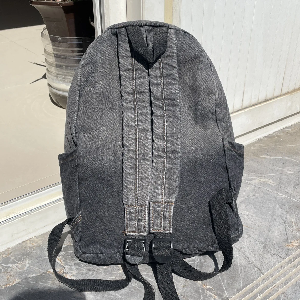 Hello Kitty hand-made ghost horse girl spray-painted gradient denim backpack cute bone cartoon large capacity school bag