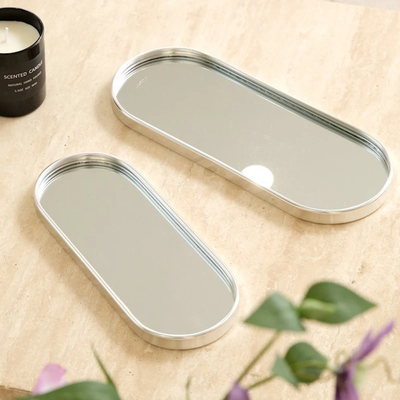 라이트 럭셔리 메탈 컬러 수납 트레이 유리 거울 + 다각형 벽걸이 거울 거실 모델룸 장 거울