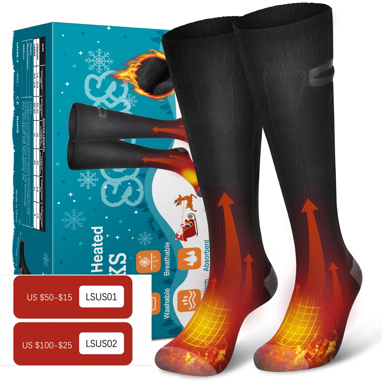 Electric Heated Socks with Power Bank Adjustable 3 Temperature Settings Heating Socks Unisex Winter Thermal