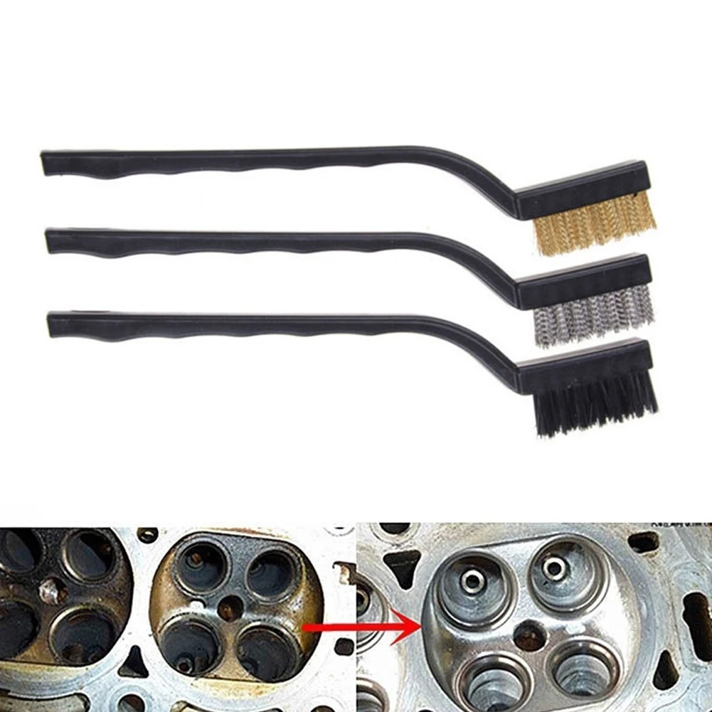 Description Picture 2 of item1/3pcs 7in Remove Rust Brush Brass Cleaning Polishing Metal Brush Brass Wire Steel Wire Nylon Wire Brush Kitchen Cleaning Tool