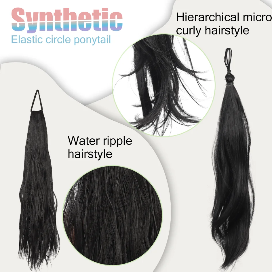 Synthetic 20 inch/22 inch long wavy ponytail tie, elastic headband hair accessory, ponytail extension, double ponytail Lolita