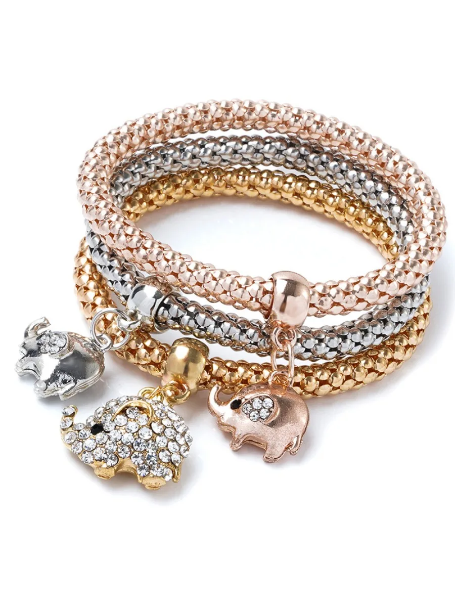 

Alloy three-color suit elastic popcorn corn chain diamond studded elephant pendant bracelet women