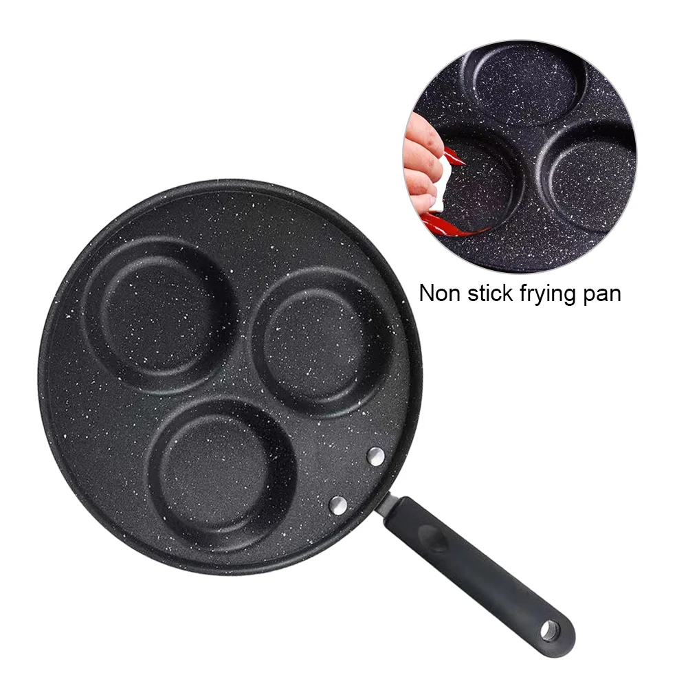 3-hole Ham Pancake Egg Cooking Pan Non-Stick Multipurpose for Burger Crepes Steaks Suitable for Gas Stove Induction Cooker