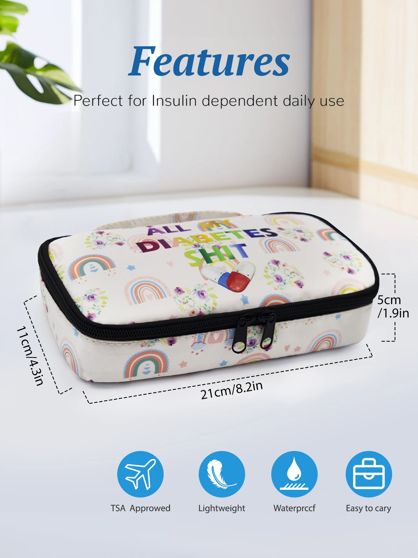 Rainbow Pattern Portable Insulin Insulated Storage Bag For Travel, Diabetic Patients Insulin Storage Box Large size 2