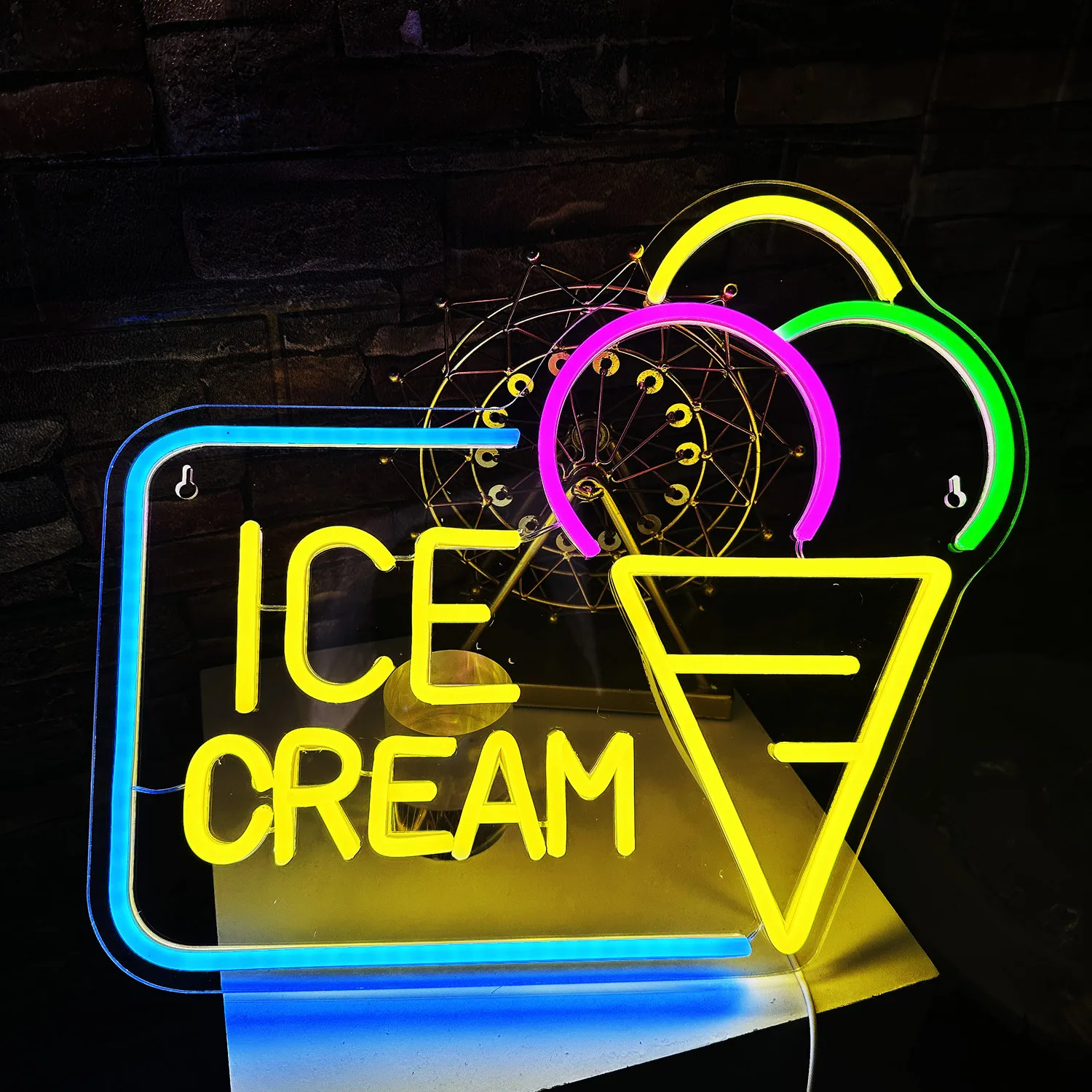 

Wanxing Personalized Custom LED Neon Sign Ice Cream Party Home Room Store Mall Restaurant Studio Wall Decor Creaitve USB Light