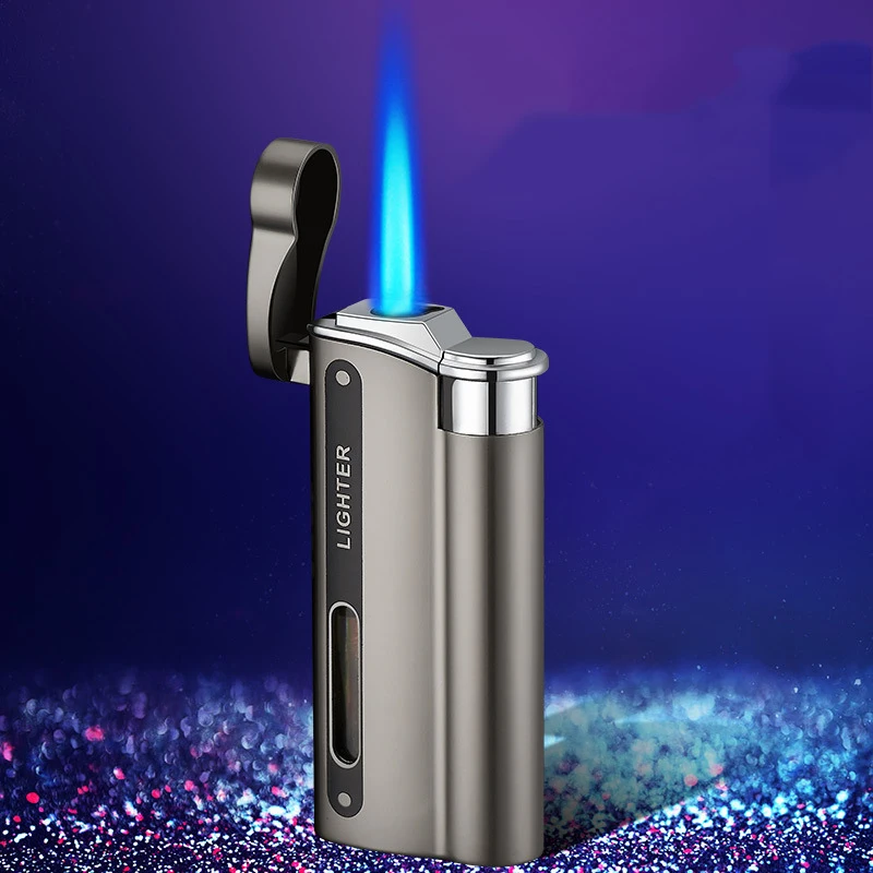 Metal Electroplating Direct Blue Flame Windproof Inflatable Cigarette Lighter Visual Window DK7701 bbq lighter butane gas lighter cigarette lighter