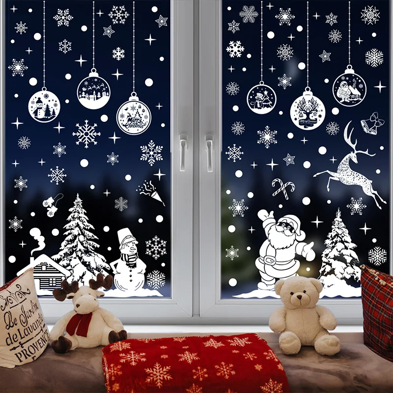 2 Winter Xmas Window Gel Clings classroom Decor Santa Polar Bear snowflakes  HOHO